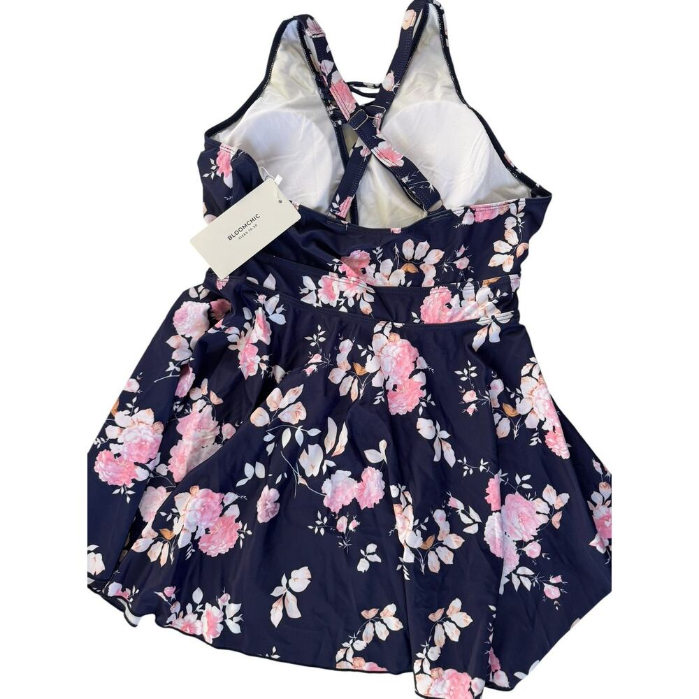 BloomChic Swim Top Womens 14-16 Blue Floral Tankini Wide Strap Padded #6938 - Picture 4 of 12